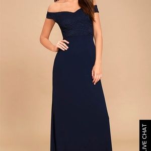 Lulus off the shoulder navy blue maxi